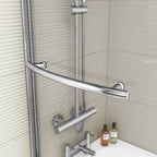 iBathUK Strux Left Hand P-Shaped Shower Bath with Screen, Rail & Front Panel, Modern P Shaped Bath with Screen, 1700 x 850mm