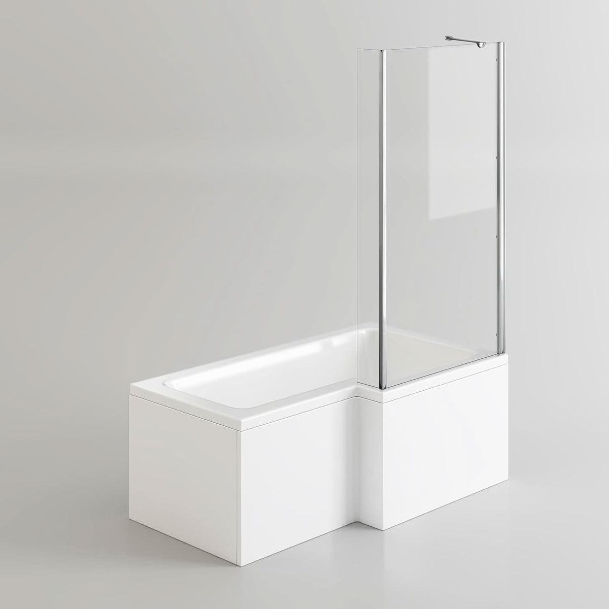 iBathUK Velza Right Hand L-Shaped Shower Bath, Straight Acrylic Bathtub with Toughened Glass Shower Screen, L Shaped Bath Screen, 1500mm