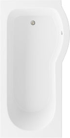 iBathUK Veil Right Hand P-Shaped Shower Bath, Modern Acrylic Bathtub with Glass Shower Screen & Matching Bath Panel Set, P Shaped Bath with Screen, 1600mm