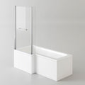 iBathUK Veil Left Hand L-Shaped Shower Bath, Straight Acrylic Bathtub with Glass Screen & Panel, L Shaped Bath Screen, 1700mm