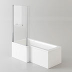 iBathUK Veil Left Hand L-Shaped Shower Bath, Straight Acrylic Bathtub with Glass Screen & Panel, L Shaped Bath Screen, 1700mm
