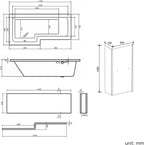 iBathUK Veil Left Hand L-Shaped Shower Bath, Straight Acrylic Bathtub with Glass Screen & Panel, L Shaped Bath Screen, 1700mm