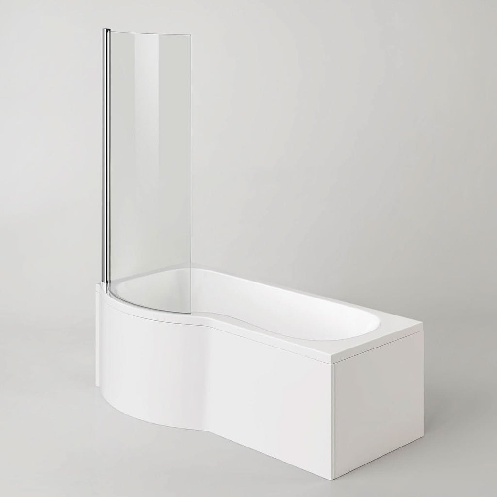 iBathUK Soffra Left Hand P-Shaped Shower Bath, Luxury Acrylic Bathtub with Glass Shower Screen & Matching Front Panel, P Shaped Bath with Screen, 1700mm