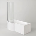 iBathUK Soffra Left Hand P-Shaped Shower Bath, Luxury Acrylic Bathtub with Glass Shower Screen & Matching Front Panel, P Shaped Bath with Screen, 1700mm