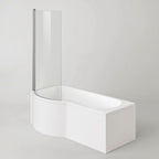 iBathUK Soffra Left Hand P-Shaped Shower Bath, Luxury Acrylic Bathtub with Glass Shower Screen & Matching Front Panel, P Shaped Bath with Screen, 1700mm
