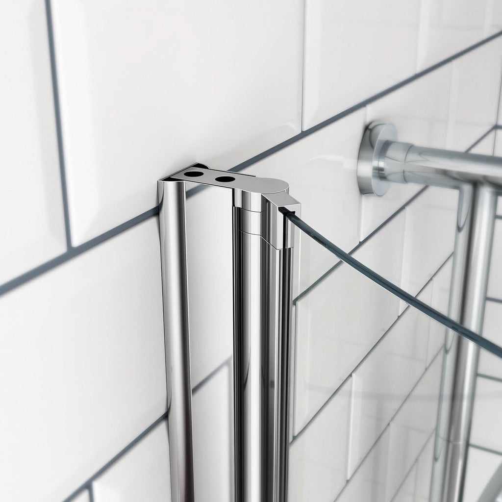 iBathUK Soffra Left Hand P-Shaped Shower Bath, Luxury Acrylic Bathtub with Glass Shower Screen & Matching Front Panel, P Shaped Bath with Screen, 1700mm