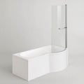 iBathUK Soffra Right Hand P-Shaped Shower Bath, Luxury Acrylic Bathtub with Glass Screen & Panel, P Shaped Bath with Screen, 1700mm
