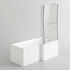 iBathUK Vault Right Hand L-Shaped Shower Bath, Modern Straight Acrylic Bathtub with Glass Screen & Matching Front Panel, L Shaped Bath Screen, 1500mm