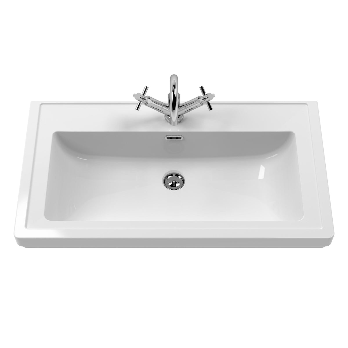 Old London Classique Components Fireclay Classic Basin 1 Tap Hole, Premium Ceramic Wash Basin, White, 800mm