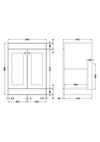 Hudson Reed Classique Components Floor Standing 2-Door Vanity Unit, Stylish Single Vanity Unit with Soft Close Doors, Satin Grey, 600mm