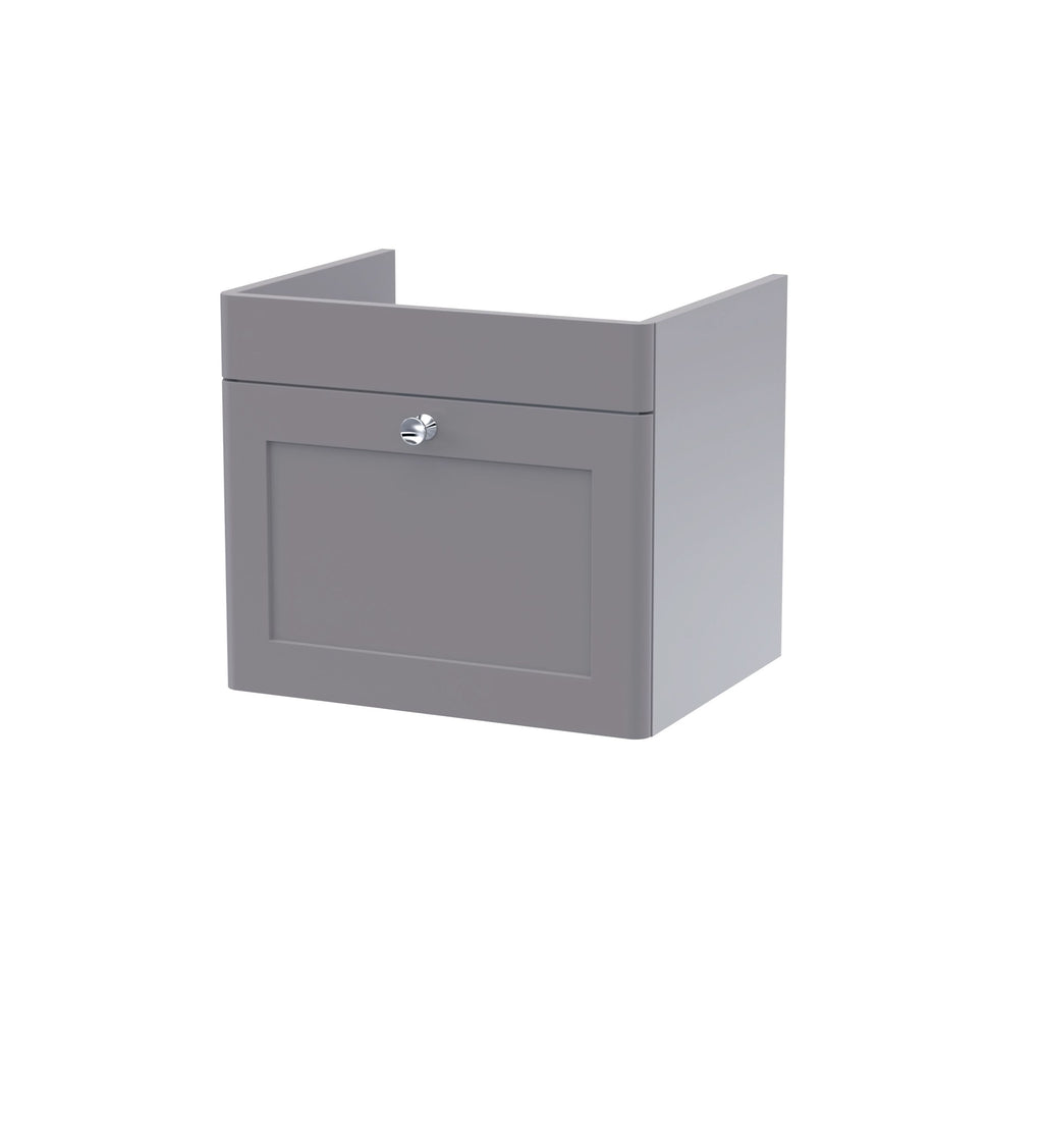 Hudson Reed Classique Components Wall Hung 1-Drawer Vanity Unit, Stylish Single Vanity Unit with Soft Close Drawer, Satin Grey, 500mm