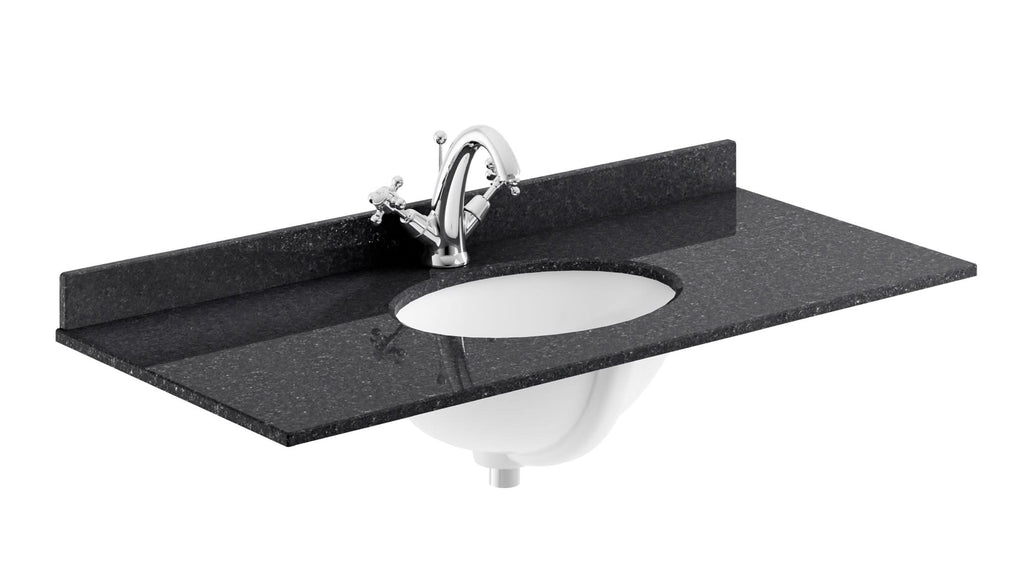 Old London Wall Mounted Marble Top Basin with 1 Tap Hole, Modern Rectangle Ceramic Wash Basin with Countertop, Durable Bathroom Furniture in Premium Black Finish, 1000mm