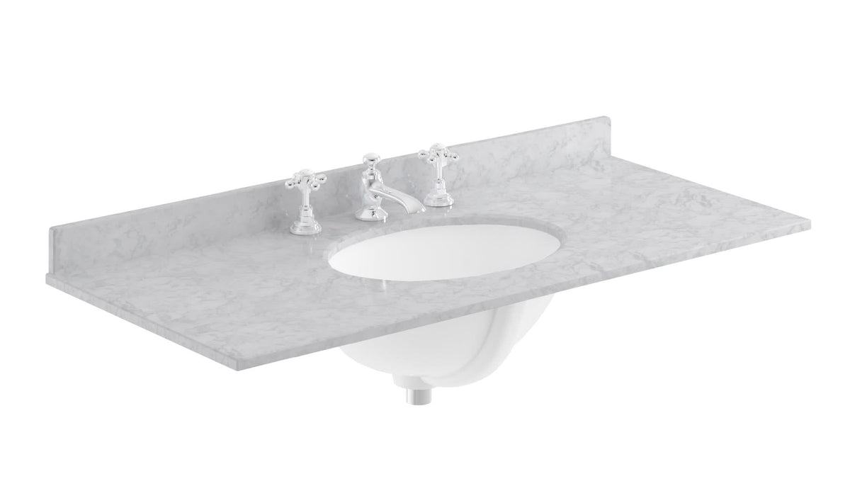 Old London Wall Hung Marble Top Rectangle Basin 3 Tap Hole, Durable Ceramic Basin with Natural Stone Countertop for Traditional Bathroom in Premium Grey Finish, 1000mm