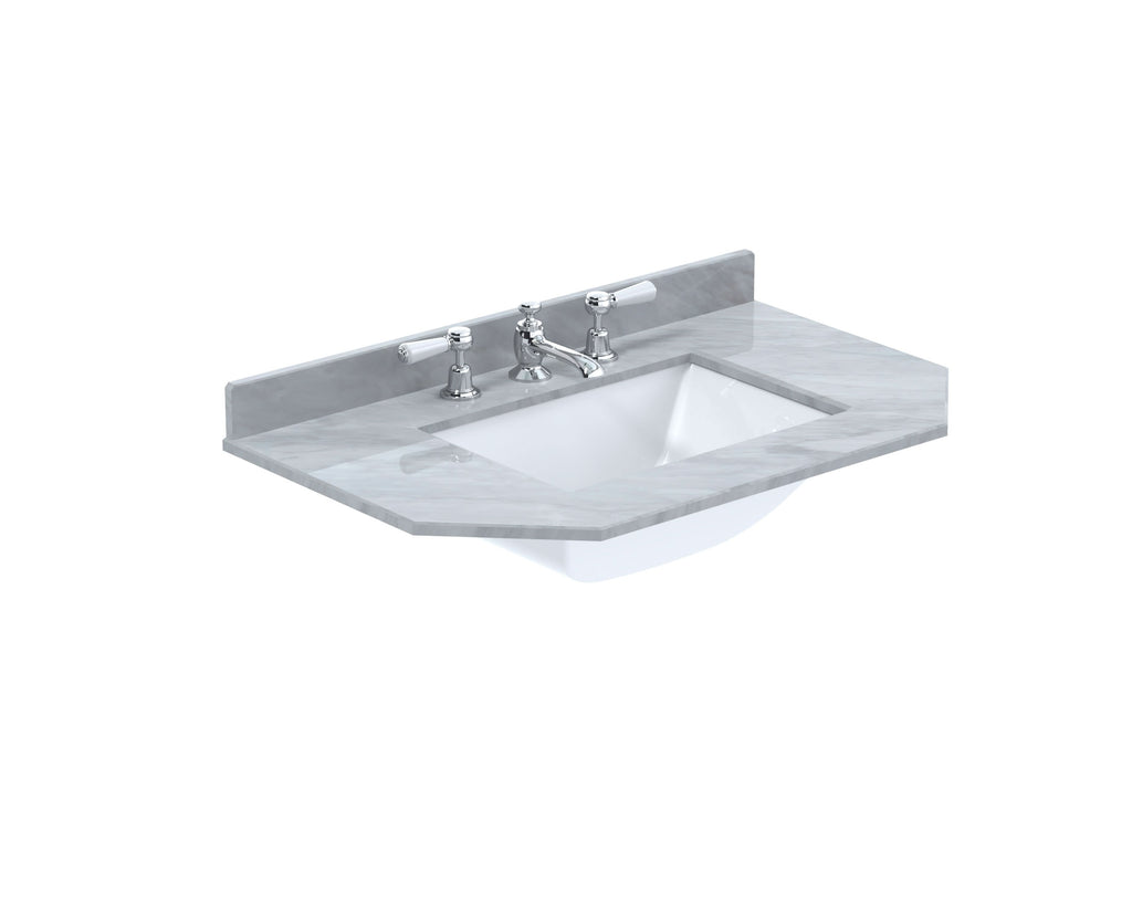 Old London Wall Hung Angled Marble Top Square Basin 3 Tap Hole, Durable Ceramic Basin with Natural Stone Countertop Top in Premium Grey Finish, 750mm