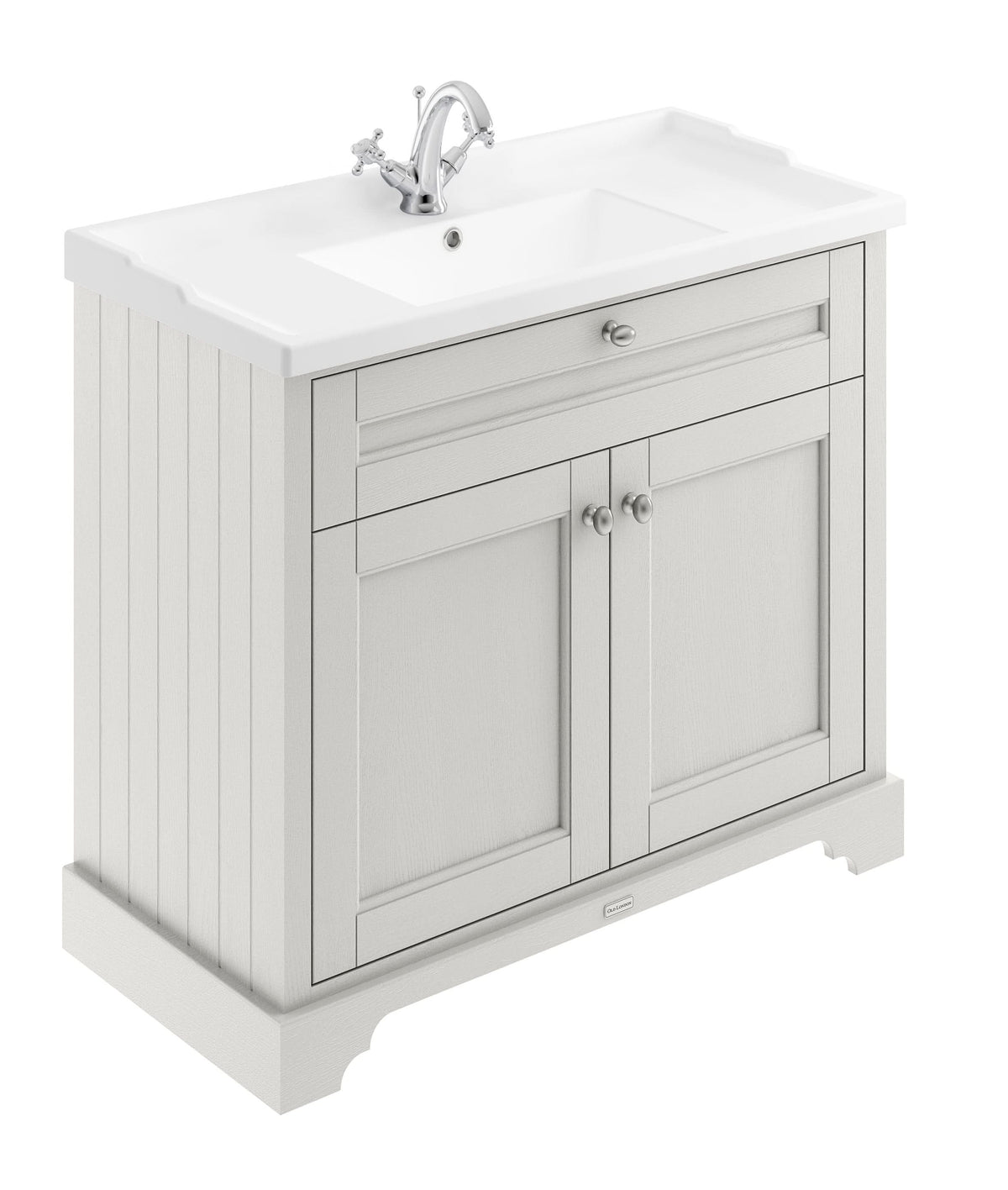 Old London Floor Standing Vanity Unit, Durable 2 Soft Close Door Sink Cabinet with Shelf, Traditional Bathroom Vanity Unit with Basin Storage in Timeless Sand, 1000mm