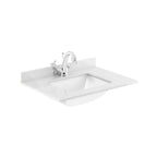 Old London Wall-Mounted Single Square Bowl Ceramic Basin 1 Tap Hole with Marble Work Top Bowl, Durable Wash Basin and Countertop for Modern Bathroom in White, 600mm