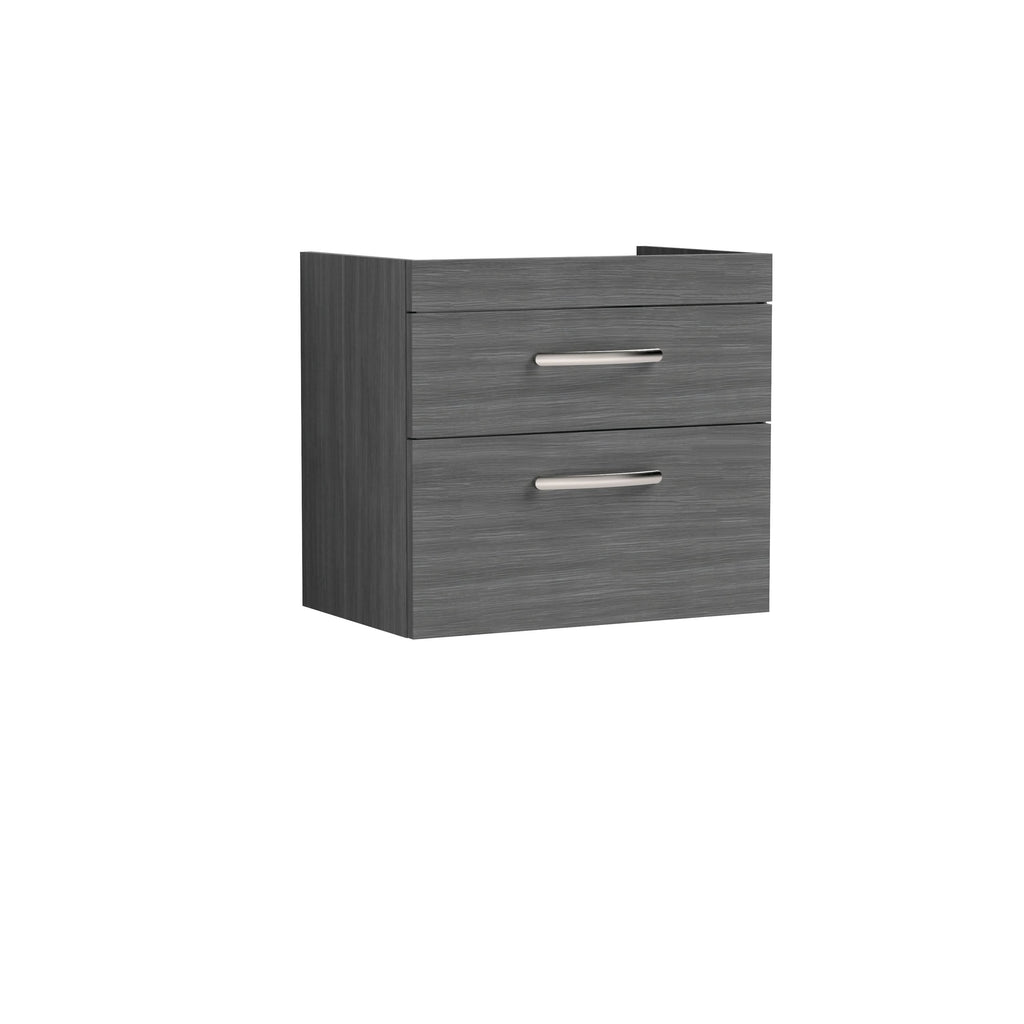 Hudson Reed Athena Wall Hung Vanity Unit, Durable 2 Soft Close Drawers Vanity in D Shape Handle with Storage for Modern Bathroom in Anthracite Woodgrain Finish, 600mm