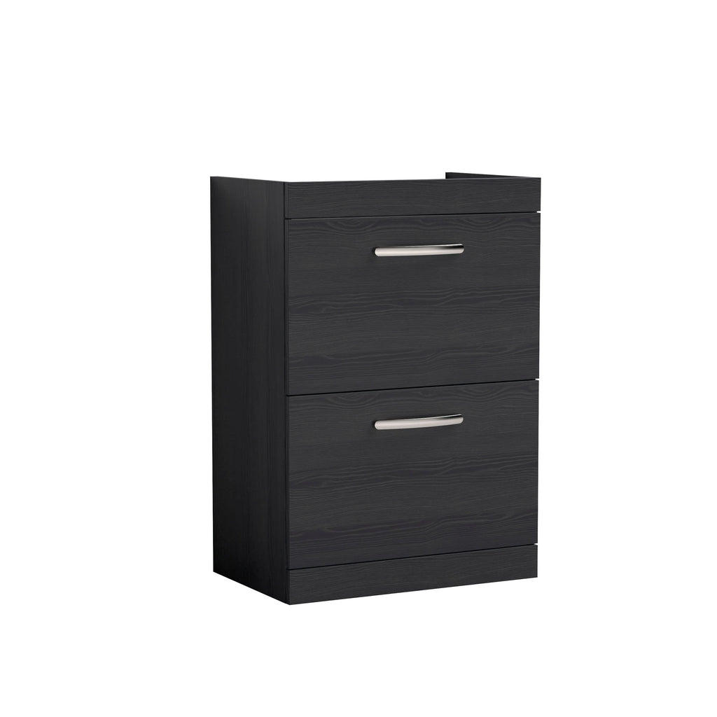 Hudson Reed Athena Floor Standing Vanity Unit, Durable 2 Soft Close Drawers Vanity in D Shape Handle with Storage for Modern Bathroom in Charcoal Black Woodgrain, 600mm