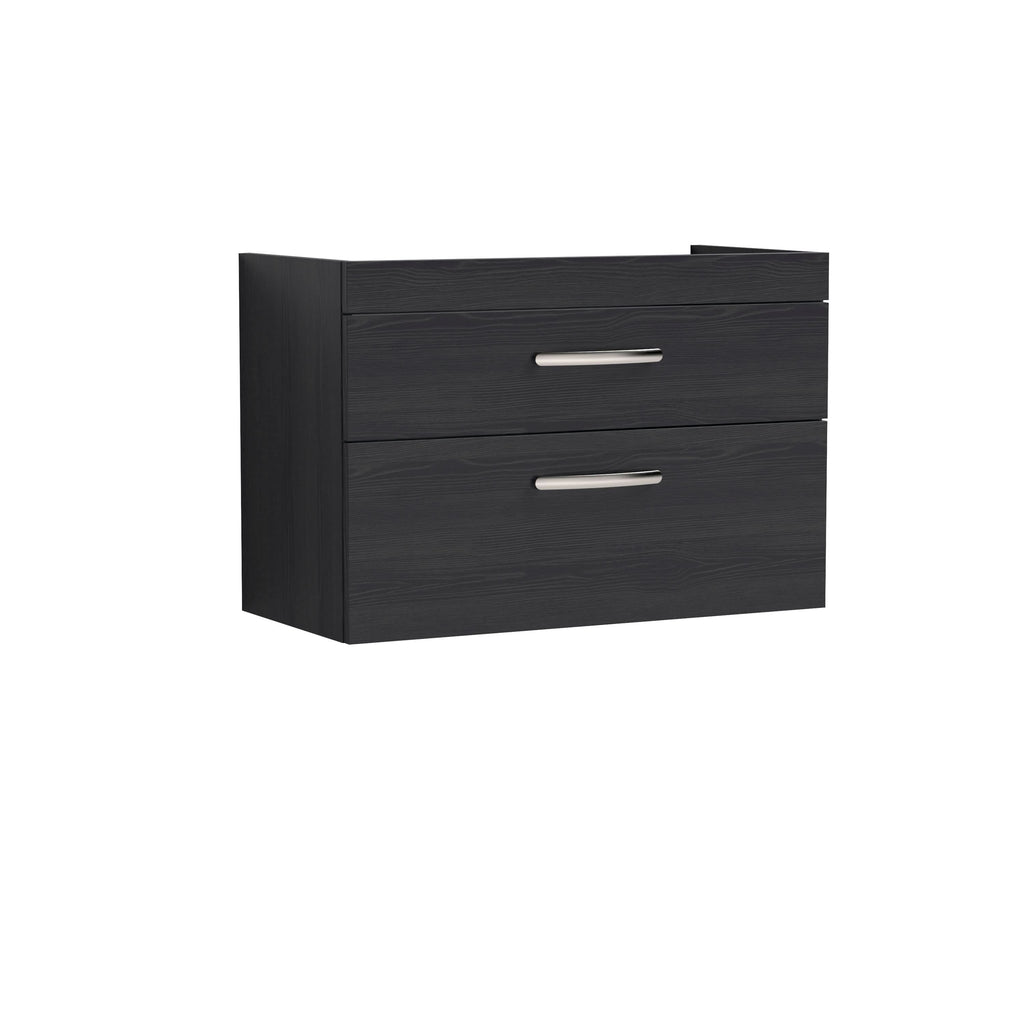 Hudson Reed Athena Wall Hung Vanity Unit, Durable 2 Soft Close Drawers Vanity in D Shape Handle with Storage for Modern Bathroom in Charcoal Black Woodgrain, 800mm