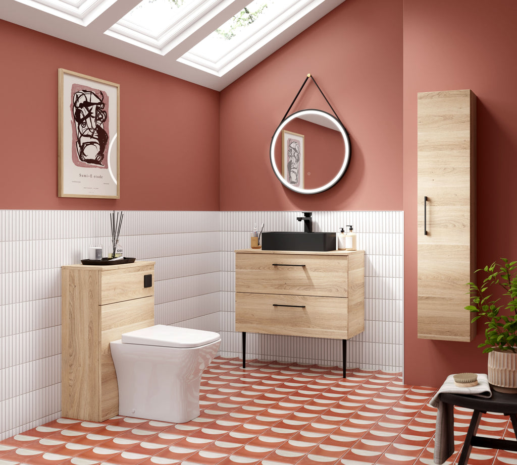 Hudson Reed Arno Vanity Unit Worktop, Textured Woodgrain Bathroom Sink Vanity Unit Top in Bleached Oak, 805 x 390 x 18mm