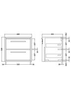 Hudson Reed Lille Wall Hung Double Drawer Vanity Unit, Durable Soft Close Drawer for Modern Bathroom Furniture in Graphite Grey Woodgrain Textured Finish, 600mm