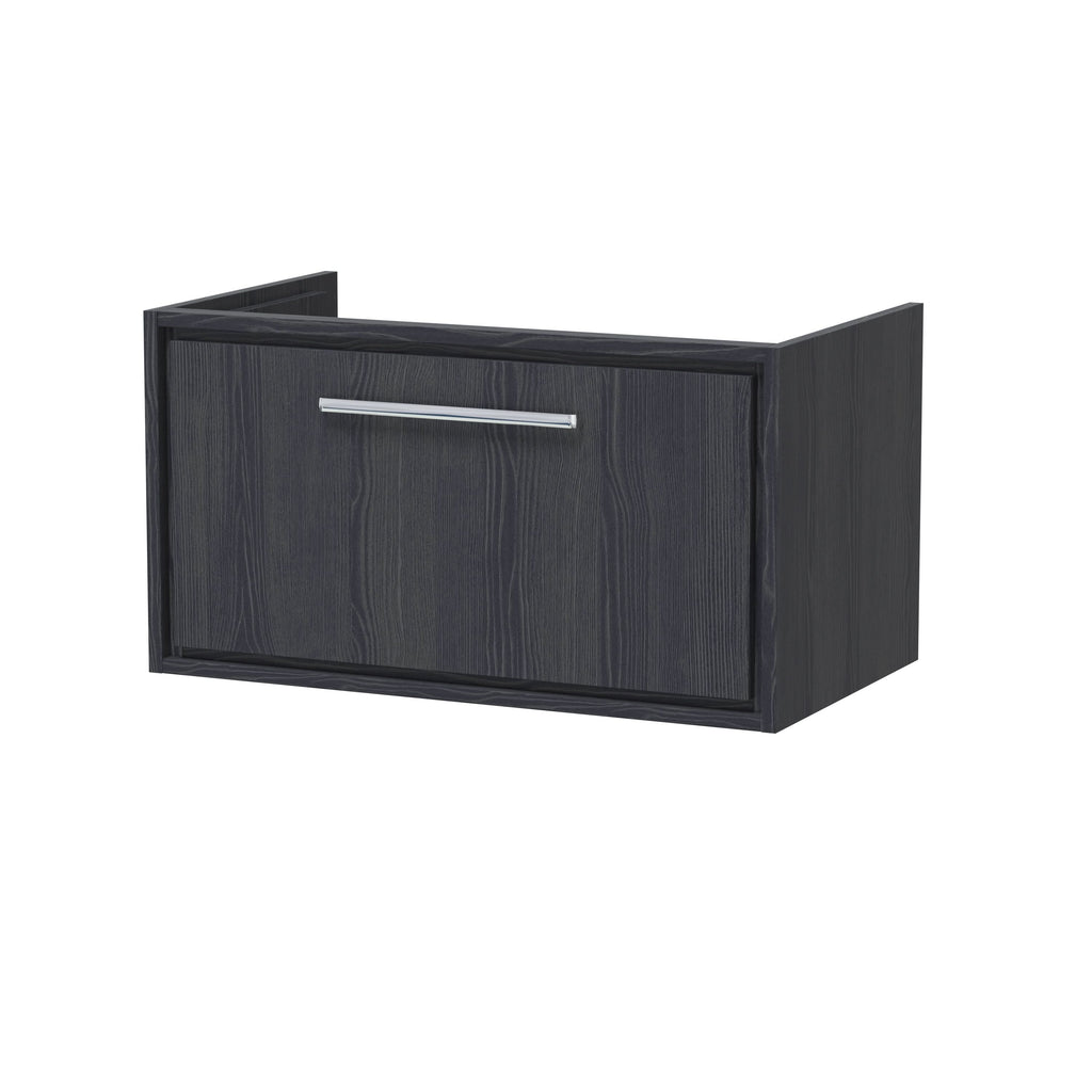 Hudson Reed Lille Wall Hung Single Drawer Vanity Unit, Durable Soft Close Drawer for Modern Bathroom Furniture in Graphite Grey Woodgrain Textured Finish, 800mm