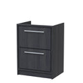 Hudson Reed Lille Floor Standing Double Drawer Vanity Unit, Durable Soft Close Drawer for Modern Bathroom Furniture in Graphite Grey Woodgrain Textured Finish, 600mm