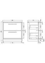 Hudson Reed Lille Floor Standing Double Drawer Vanity Unit, Durable Soft Close Drawer for Modern Bathroom Furniture in Graphite Grey Woodgrain Textured Finish, 800mm