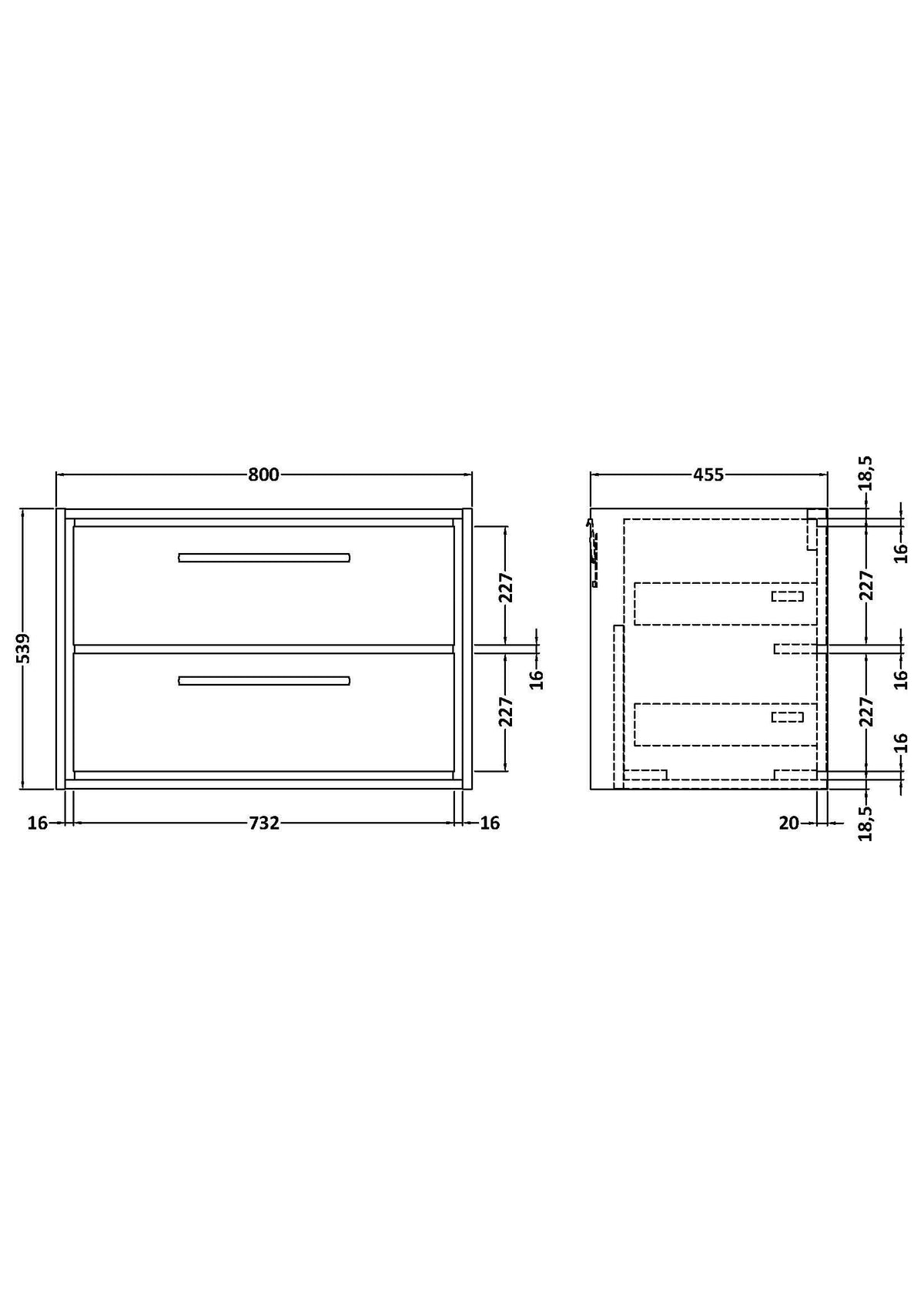 Hudson Reed Lille Wall Hung Double Drawer Vanity Unit, Durable Soft Close Drawer for Modern Bathroom Furniture in Antique Oak Finish, 800mm