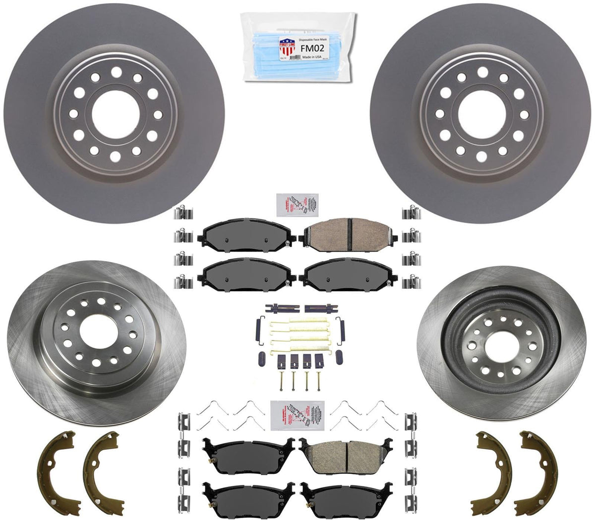 Front & Rear Coated Disc Brake Rotors Pads Hardware Fits for 2019-2021 Ram 1500