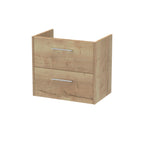 Hudson Reed Juno Wall Hung Vanity Unit, Durable 2 Soft Close Drawer with D Shape Handle Cabinet for Compact Bathroom in Autumn Oak Textured Woodgrain Finish, 600mm