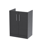 Hudson Reed Juno Floor Standing Vanity Unit, Durable 2 Soft Close Door with D Shape Handle Cabinet for Compact Bathroom in Graphite Grey Textured Woodgrain Finish, 600mm