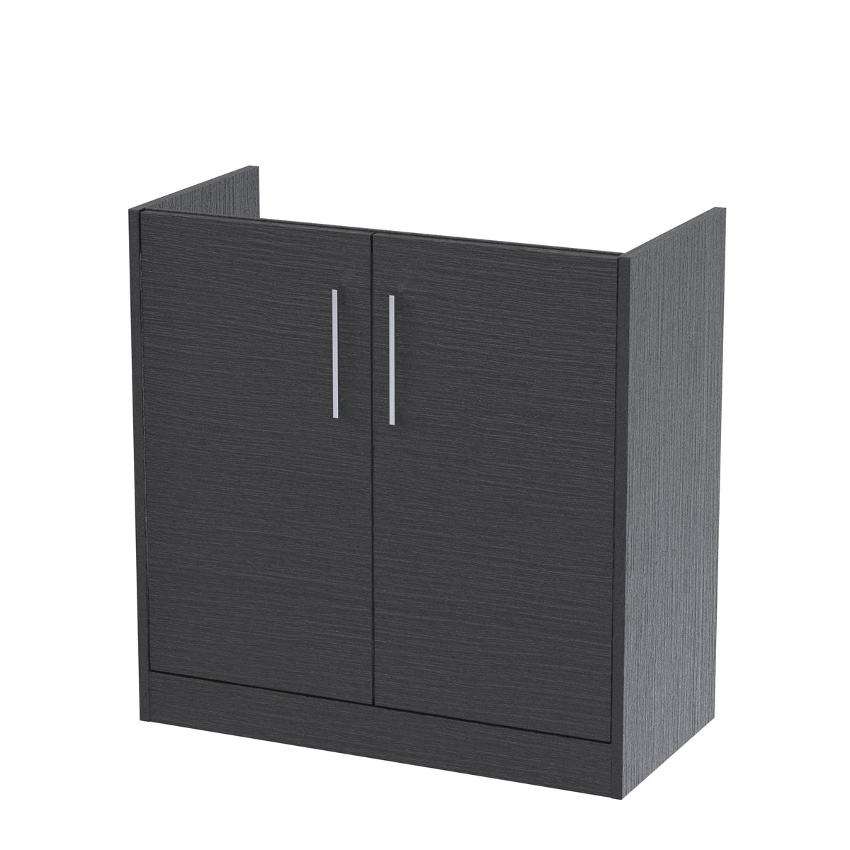 Hudson Reed Juno Floor Standing Vanity Unit, Durable 2 Soft Close Door with D Shape Handle Cabinet for Compact Bathroom in Graphite Grey Textured Woodgrain Finish, 800mm