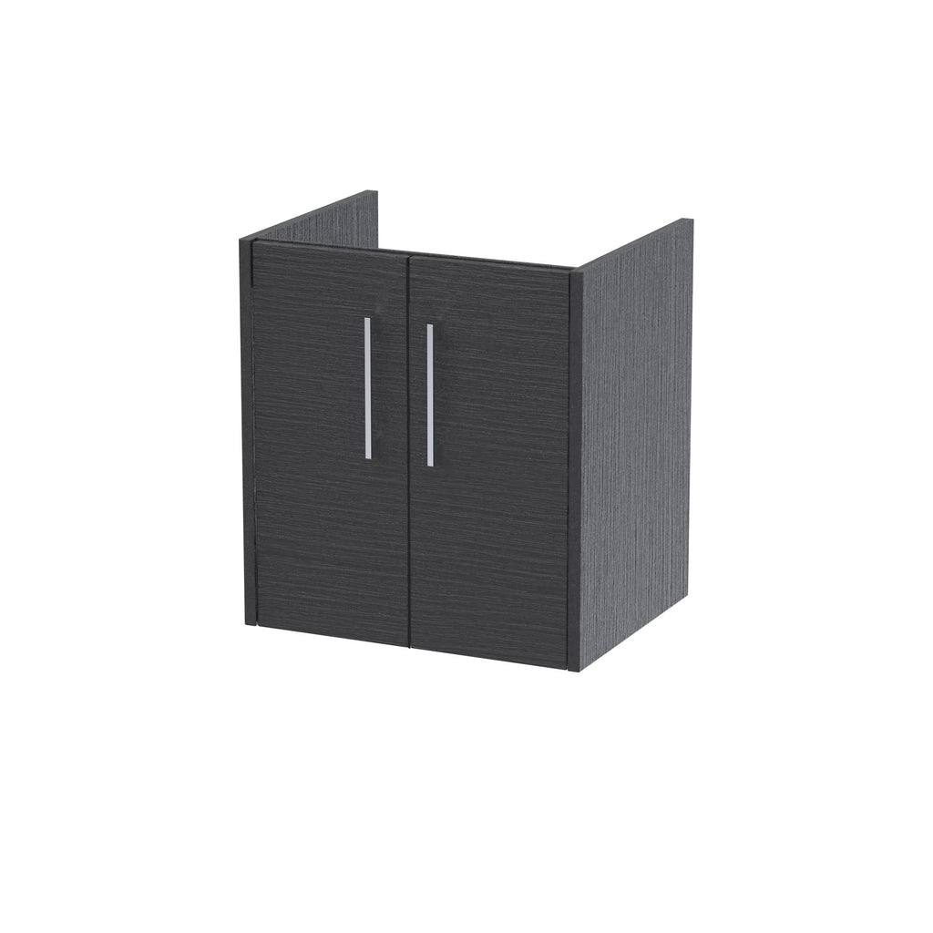 Hudson Reed Juno Wall Hung Vanity Unit, Durable 2 Soft Close Door with D Shape Handle Cabinet for Compact Bathroom in Graphite Grey Textured Woodgrain Finish, 500mm
