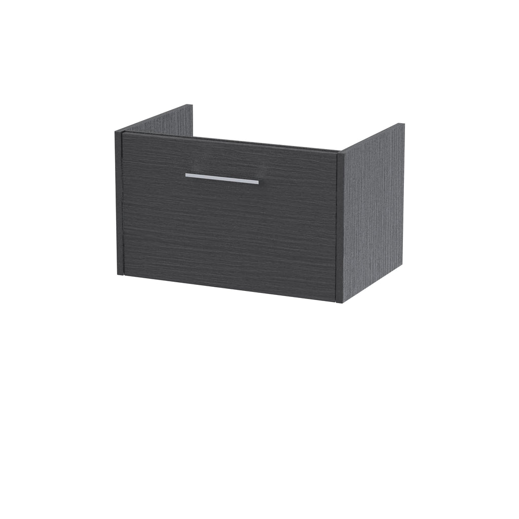 Hudson Reed Juno Wall Hung Vanity Unit, Durable Soft Close Drawer with D Shape Handle Cabinet for Compact Bathroom in Graphite Grey Textured Woodgrain Finish, 600mm