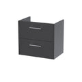 Hudson Reed Juno Wall Hung Vanity Unit, Durable 2 Soft Close Drawer with D Shape Handle Cabinet for Compact Bathroom in Graphite Grey Textured Woodgrain Finish, 600mm