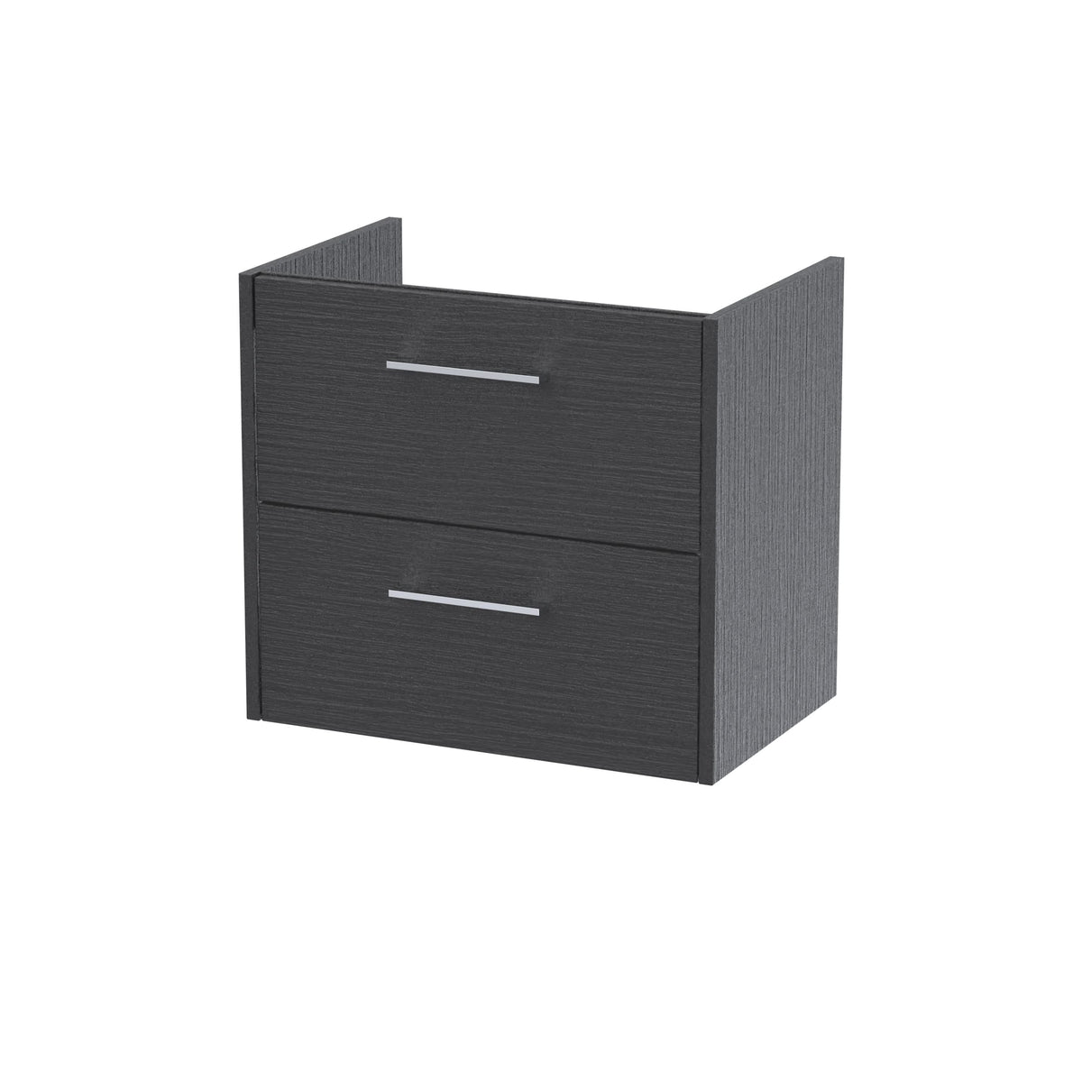 Hudson Reed Juno Wall Hung Vanity Unit, Durable 2 Soft Close Drawer with D Shape Handle Cabinet for Compact Bathroom in Graphite Grey Textured Woodgrain Finish, 600mm
