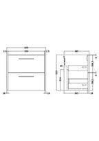 Hudson Reed Juno Wall Hung Vanity Unit, Durable 2 Soft Close Drawer with D Shape Handle Cabinet for Compact Bathroom in Graphite Grey Textured Woodgrain Finish, 600mm