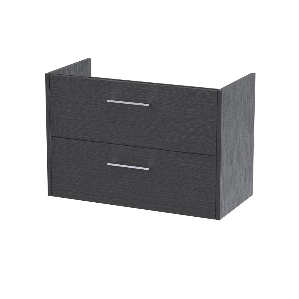 Hudson Reed Juno Wall Hung Vanity Unit, Durable 2 Soft Close Door with D Shape Handle Cabinet for Compact Bathroom in Graphite Grey Textured Woodgrain Finish, 800mm