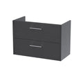 Hudson Reed Juno Wall Hung Vanity Unit, Durable 2 Soft Close Door with D Shape Handle Cabinet for Compact Bathroom in Graphite Grey Textured Woodgrain Finish, 800mm