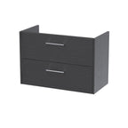 Hudson Reed Juno Wall Hung Vanity Unit, Durable 2 Soft Close Door with D Shape Handle Cabinet for Compact Bathroom in Graphite Grey Textured Woodgrain Finish, 800mm