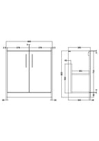 Hudson Reed Juno Floor Standing Vanity Unit, Durable 2 Soft Close Door with D Shape Handle Cabinet for Compact Bathroom in Coastal Grey Textured Woodgrain Finish, 800mm