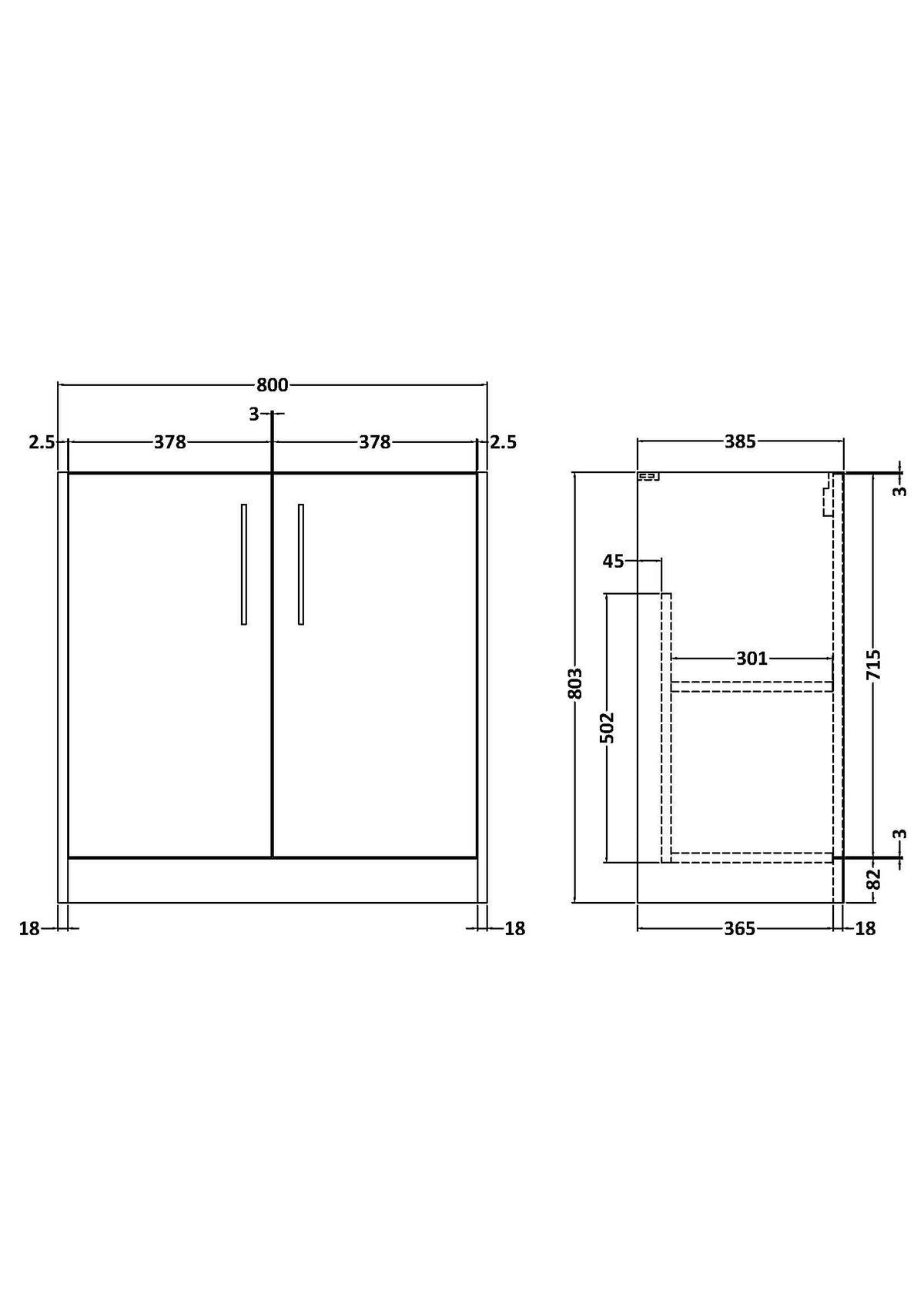 Hudson Reed Juno Floor Standing Vanity Unit, Durable 2 Soft Close Door with D Shape Handle Cabinet for Compact Bathroom in Coastal Grey Textured Woodgrain Finish, 800mm