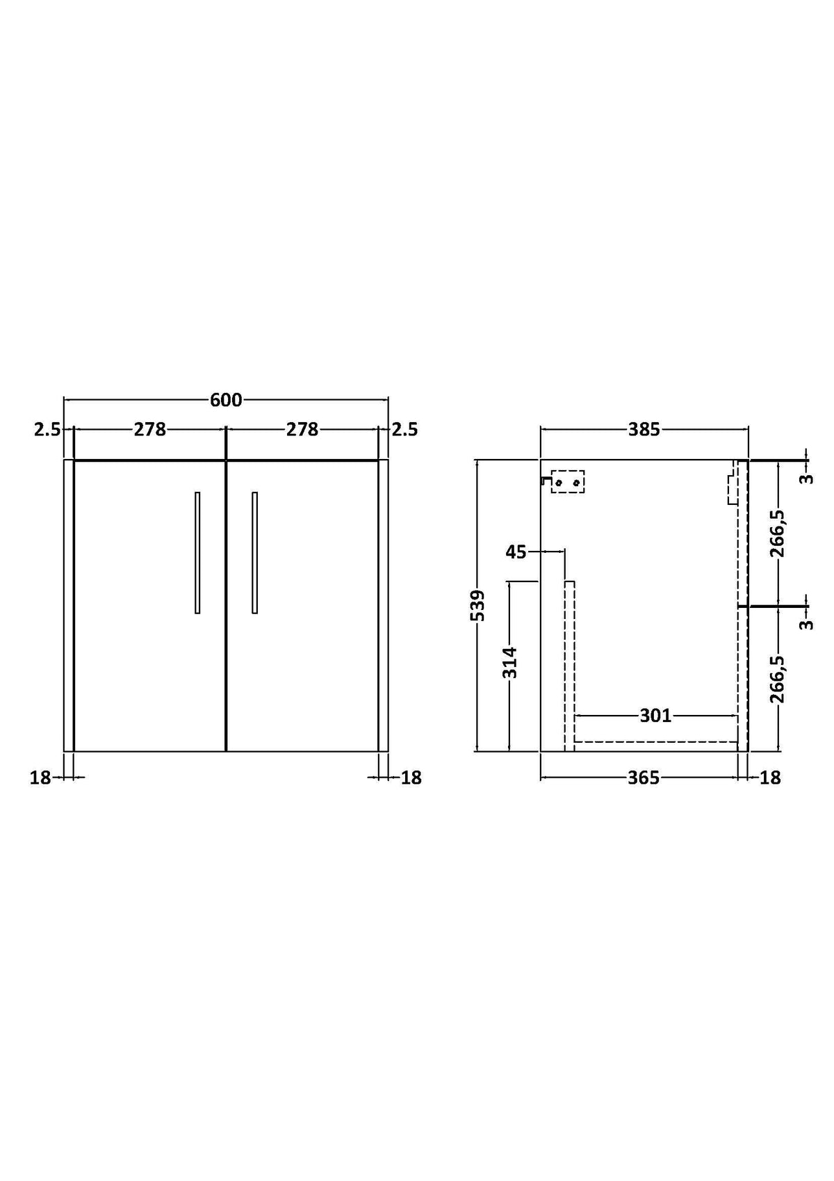 Hudson Reed Juno Wall Hung Vanity Unit, Durable 2 Soft Close Door with D Shape Handle Cabinet for Compact Bathroom in Coastal Grey Textured Woodgrain Finish, 600mm