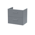 Hudson Reed Juno Wall Hung Vanity Unit, Durable 2 Soft Close Drawer with D Shape Handle Cabinet for Compact Bathroom in Coastal Grey Textured Woodgrain Finish, 600mm