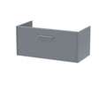 Hudson Reed Juno Wall Hung Vanity Unit, Durable Soft Close Drawer with D Shape Handle Cabinet for Compact Bathroom in Coastal Grey Textured Woodgrain Finish, 800mm