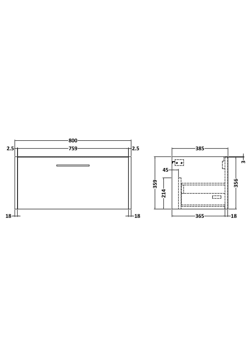 Hudson Reed Juno Wall Hung Vanity Unit, Durable Soft Close Drawer with D Shape Handle Cabinet for Compact Bathroom in Coastal Grey Textured Woodgrain Finish, 800mm
