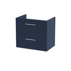 Hudson Reed Juno Wall Hung Vanity Unit, Durable 2 Soft Close Drawer with D Shape Handle Cabinet for Compact Bathroom in Midnight Blue Textured Woodgrain Finish, 600mm