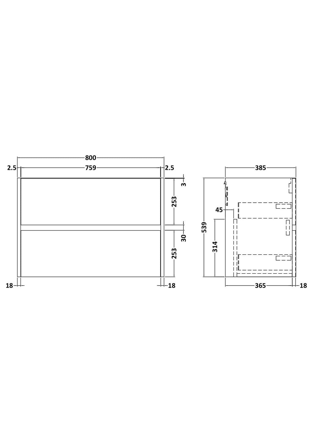 Hudson Reed Havana Wall Hung Vanity Unit, Durable 2 Soft Close Drawer Handless Storage Bathroom Vanity Units with Basin Option in Graphite Grey Woodgrain Finish, 800mm