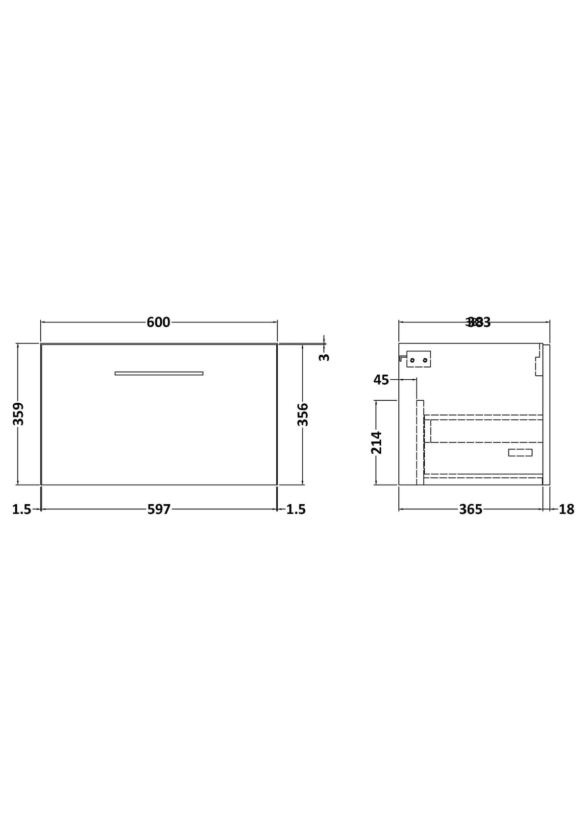 Hudson Reed Arno Wall Hung Vanity Unit, Durable Single Soft-Close Drawer with D-Shape Handle Vanity Unit for Modern Bathroom Setups in Gloss White Finish, 600mm